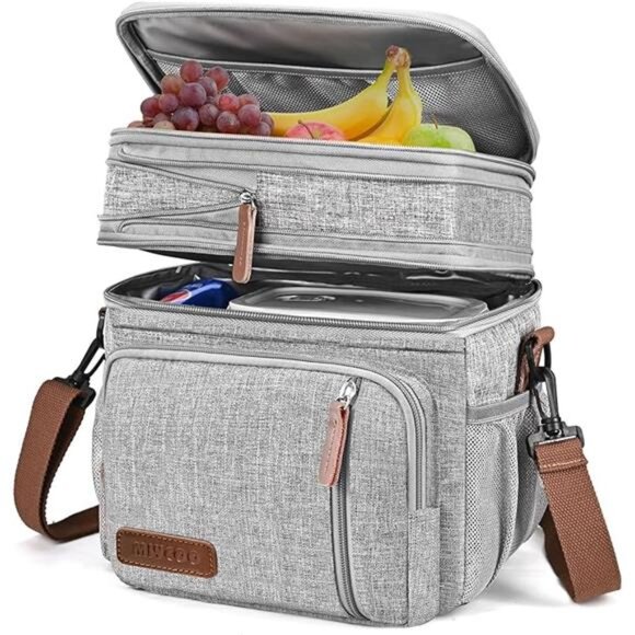 Lunch Bag for Women Men Double Deck Lunch Box - Leakproof Insulated Soft Large - Picture 7 of 7